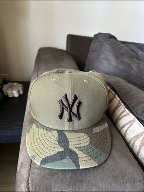 New Era Olive Green Yankees Snapback with Camo Brim